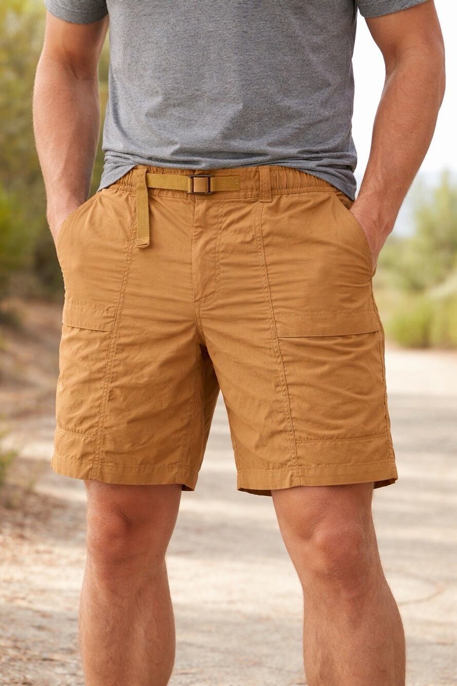 Eddie Bauer Ripstop Tech Shorts Tan UPF 50 Belt Hiking Outdoors Utility Trail